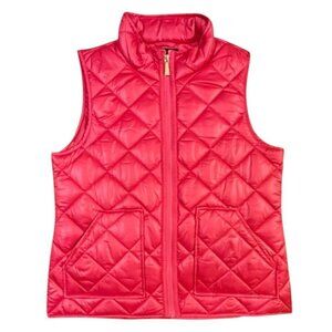 Kate Spade NWT Pom Pom Pink Quilted Puffer Vest Gold Zipper Pockets Large $208
